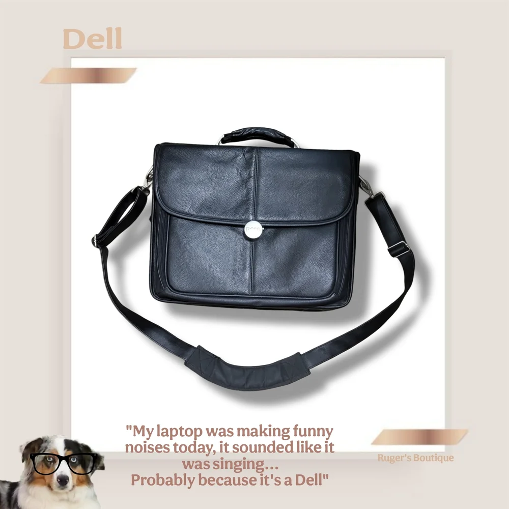 🌿Vintage Dell Stylish Mens Roomy Black Leather Computer Briefcase - Amazing!